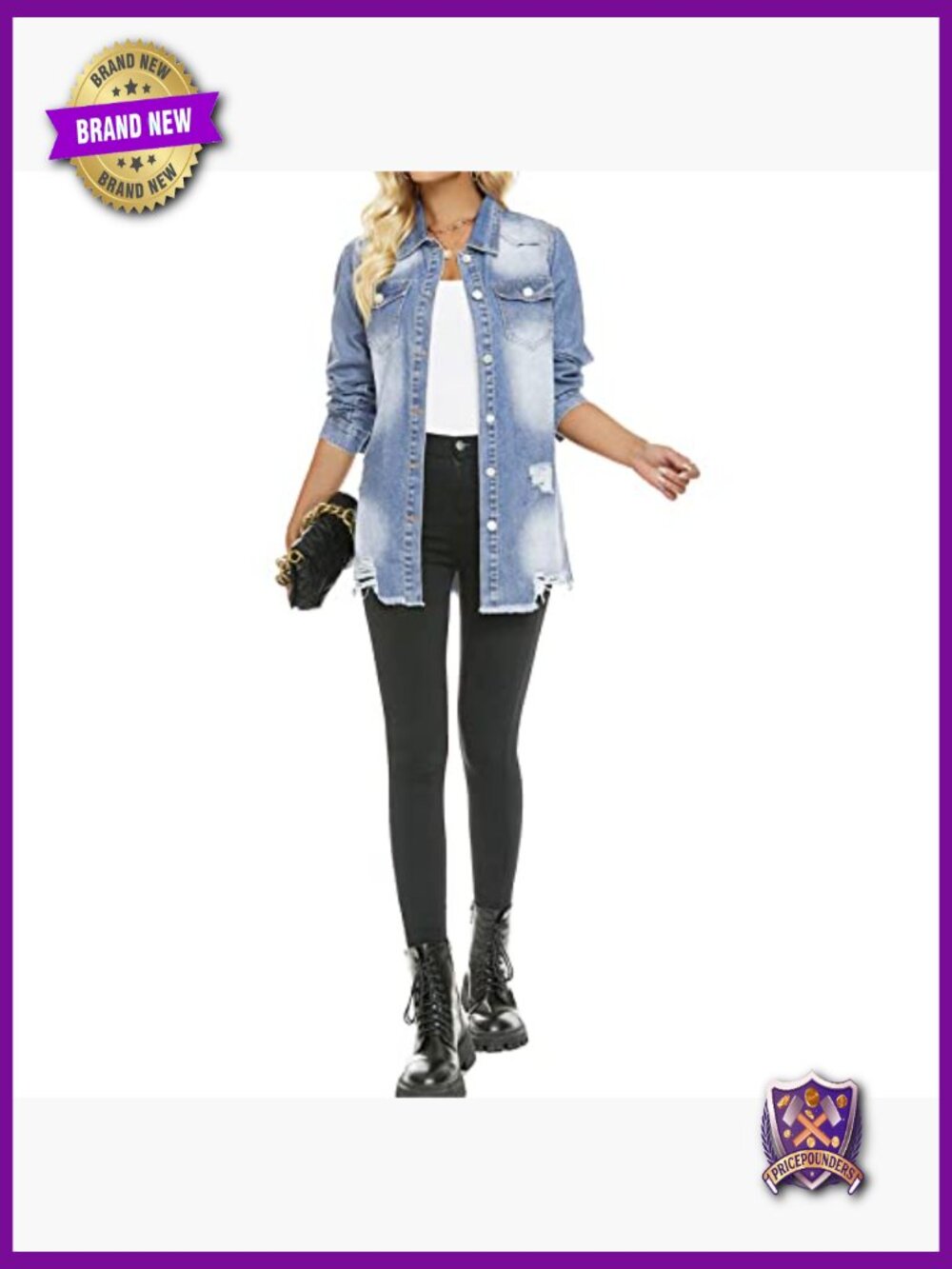 Distressed Button Down Casual Jean Jacket - Picture 5 of 7